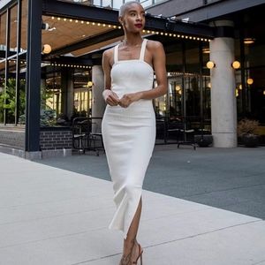 The Drop Whisper White Rib Knit Midi Dress by Signedblake